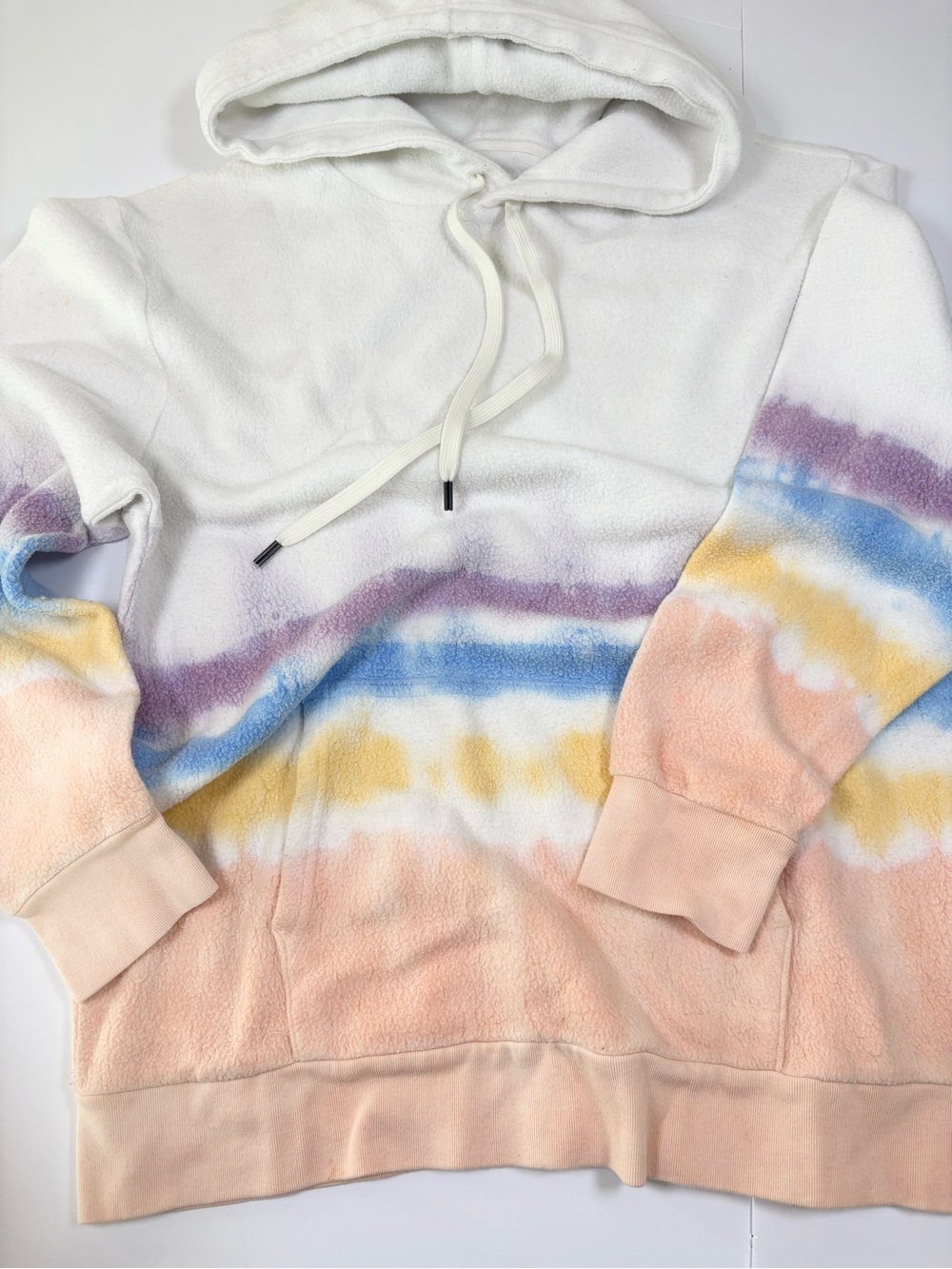 Women's White Tie-Dye Fleece Hoodie Sweater - Pastel Multicolor